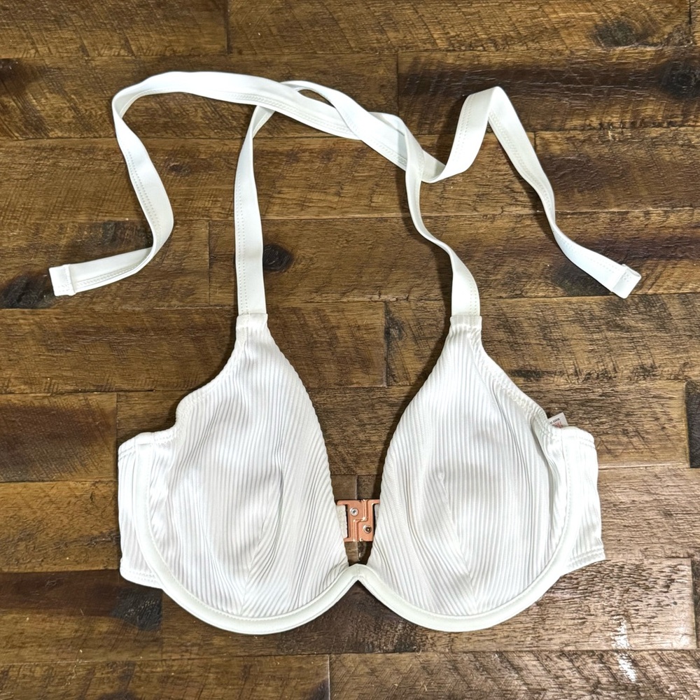 NEW - ASOS Ivory Rose Fuller Bust White Ribbed Underwire Bikini Top UK30E